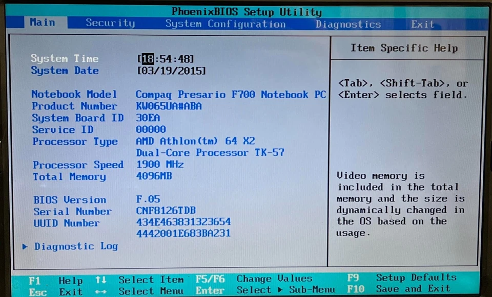 Compaq Presario F700 Laptop AMD Athlon 64 X2 4GB Boots/Bios No HDD/OS H2559 - Image 2 of 4