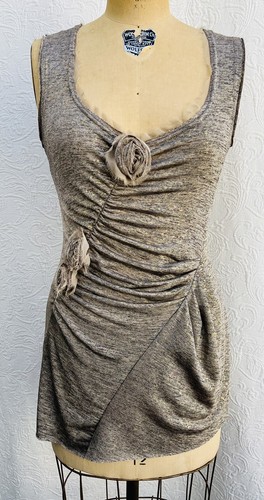 Champagne Gold Slinky Draped Womens Tank Top Rosettes Small Catwalk to Sidewalk - Bild 2 von 12