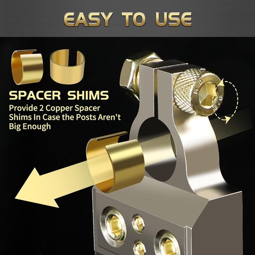 2Set Car Battery Terminals Clamp Post 0/2/4/8 AWG Gauge Positive Negative Ports - Picture 2 of 9