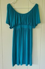 Tea Mints Jrs Womens S Dress Teal Blue Gathered Bust w Slit Flutter Sleeve