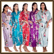New Bride Long Women Kimono Robe Satin& Silk Night Dressing Gown 120cm/47inch