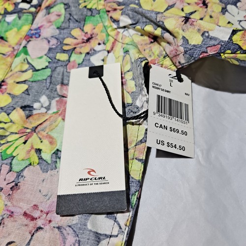 RIP CURL Men's Large Button-Up Shirt Floral Print Colorful Flowers NWT - Picture 6 of 12