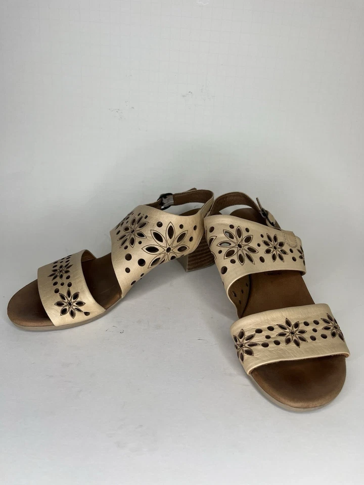 Spring Step Sandals Heels Sling Back Buckle Tan Leather Women Size 37 US 6 - Image 3 of 4