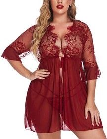 Plus Size Women Lingerie Women's Kimono Robe Nightgown Babydoll Sexy Sleepwear