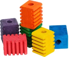 3408 Pk6 Sm Ribbed Rectangles Foot Chew Wood Colorful Beak Parrot Cockatoo