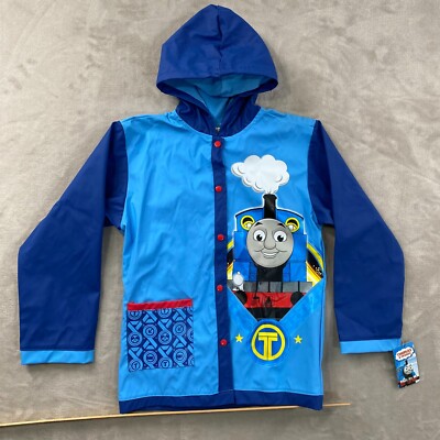 Thomas the Tank Engine Rain Slicker Jacket Boys Size M/L Hooded Blue NWT