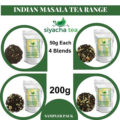Indian Masala Chai Assortment Sampler Tea Pack of 4Different Blend 50g Each 200g