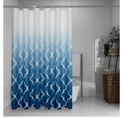 Ombre Morrocan Fabric Shower Curtain Water Resistant Liner Blue 70 X 84