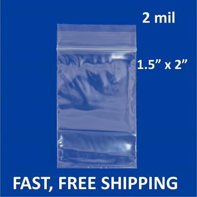 1.5''x 2'' CLEAR 2 MIL ZIP SEAL BAGS PLASTIC RECLOSABLE LOCK MINI SMALL BAGGIES