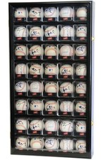 Baseball Display Case 40 Acrylic Cubes Box Black Wood Ball Holder Wall Cabinet