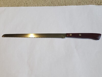 Vintage Flint Stainless Vanadium Arrowhead Serrated Ham Bread Knife 9.25'' Blade