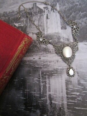 Antique Silver Georgian Victorian Coque De Pearl Paste Necklace