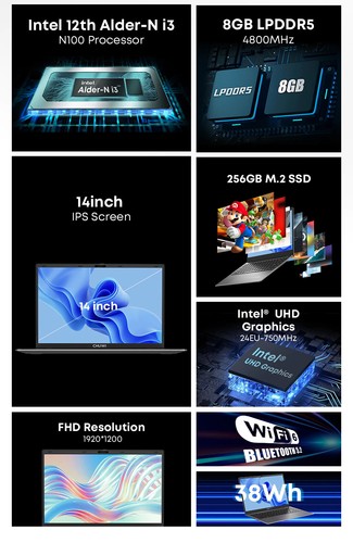 CHUWI 14.1in GemiBook XPro Laptop Intel N100 Quad-Core 3.4GHz 256G SSD Windows11 - Picture 5 of 16