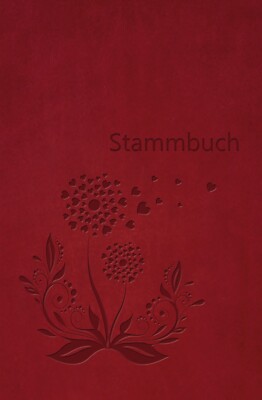 Stammbuch ''ROBINIA'', Lederstruktur, dunkelrot,  Blumen, Stammbuchformat
