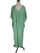 Kate Spade Green Butterfly Kaftan Swim Coverup Lounge Satiny Maxi Dress Sz XS/SM