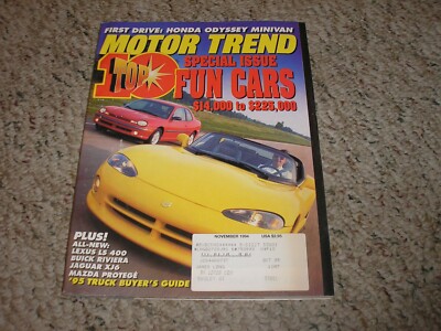 Rare Vintage Nov. November 1994 Motor Trend Top 10 Fun Cars $14k-$225k FREE SHIP