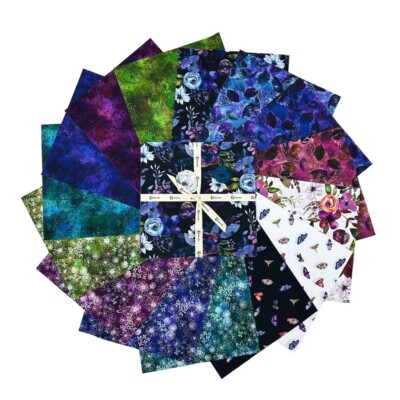 Midnight Dreams 5'' charm pack magical floral Quilt Fabric Twilight Star Flowers