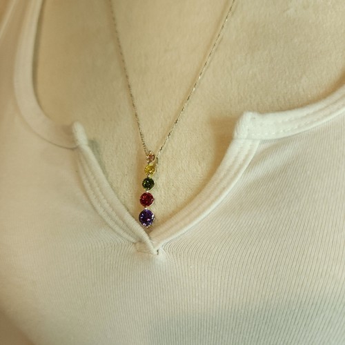 Collar Italiano Arco Iris Circonita Cúbica Colgante 24" Chapado en Oro Plata de Ley - Imagen 4 de 14