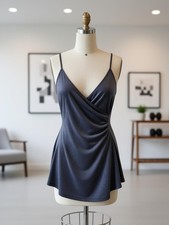 Windsor Womens Small Charcoal Metallic Shimmer V-Neck Ruched Wrap Skort Dress