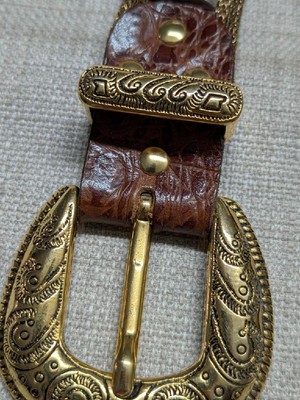 Ornate Heavy Gold Mesh & Leather Handmade Vintage Belt ,NANN Made in Italy ?? S vintage ITALY made STUDDED chainmail mesh 30 alligator NANNI  main image 2