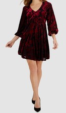 Taylor Velvet Burnout Babydoll Dress Burgundy Black Floral Size 10 Whimsigoth