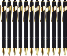 12 Pack Black Gold Ballpoint Pen with Stylus Tip, 1.0 Mm Black Ink Smooth Writin