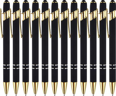 12 Pack Black Gold Ballpoint Pen with Stylus Tip, 1.0 Mm Black Ink Smooth Writin