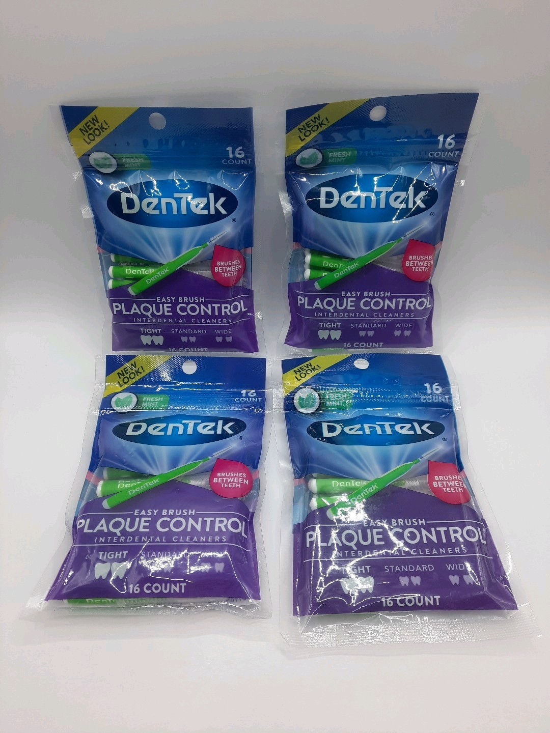 Dentek Easy Brush Fresh Mint Tight Interdental Cleaners 16 Each *4 PACKS*