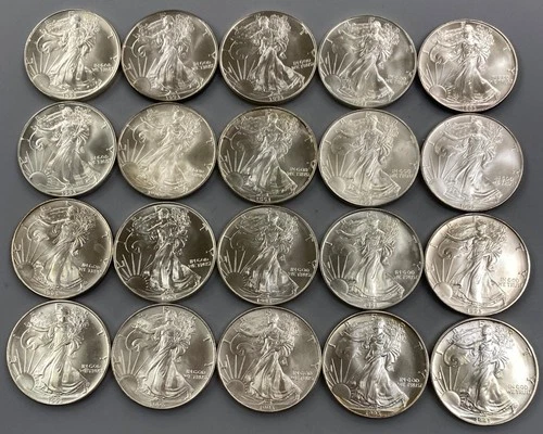 20 1993 US 1ozt .999 Silver Eagle $1 BU w/spots/toning /tube L24367