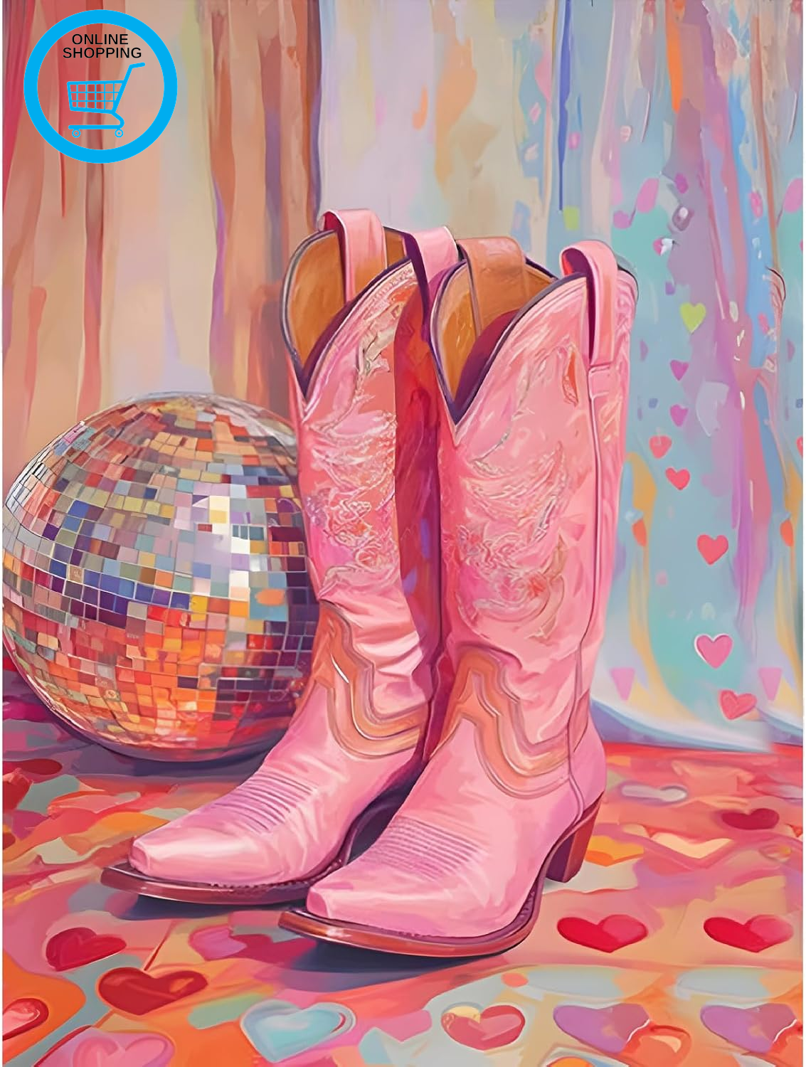 Boots Paint by Number Kits,Retro Disco Ball Paint by Numbers Kit for Adults Begi