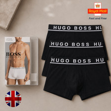 Men's Hugo Boss 3-PACK Boxers Underwear Cotton Classic Fit Solid Black M - XL UK