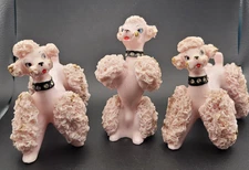 Lefton Spaghetti Poodle Trio Pink Vintage Figurines Set KB8008 Japan Family Lot