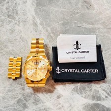 Avalanche Crystal Carter Gold Watch Unisex Dress Casual From Japan