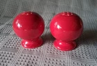 FIESTA Round Ball Globe Scarlet Red Salt and Pepper Shakers with Stoppers HLC