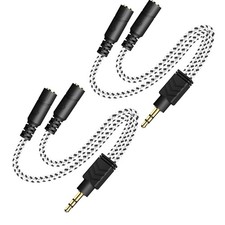 DUKABEL Headphone Splitter, Knitted 9.8 inch / 25 cm - 2pack, Zebra White