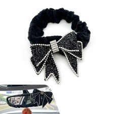 Car Rearview Mirror Cover, Cute Elastic Fluffy Bow Rear View Mirror 1 PC Black