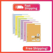 Mead Spiral Notebook, 6 Pack, 1 Subject, Wide Ruled Paper, 7-1/2" x 10-1/2", 70