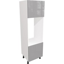 Image of Fully Assembled 600mm Plain Slab Gloss Dust Grey Kitchen Double Oven Unit