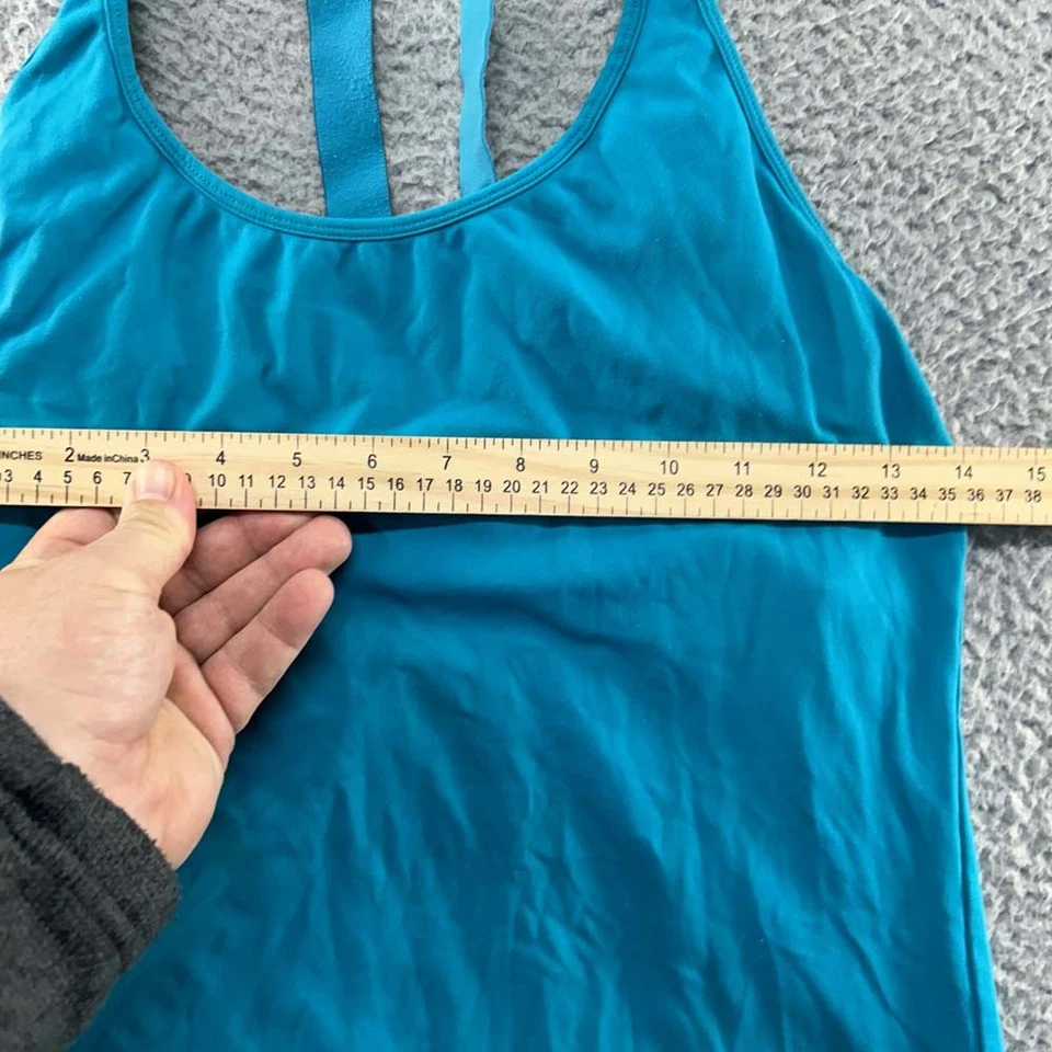 Fabletics Tank Top Shirt Womens Medium Blue Activeware Wide Stripe sports bra - Image 3 of 4