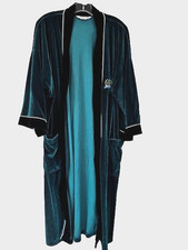 Christian Dior Monsieur Robe One Size Vtg Velvet Teal-Blue Black No Belt Pocke