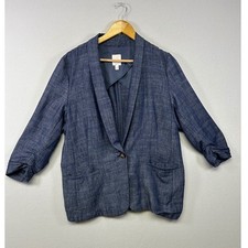 Coastal LC Lauren Conrad Women XL Blue Linen Blend Ruched 3/4 Sleeve Blazer