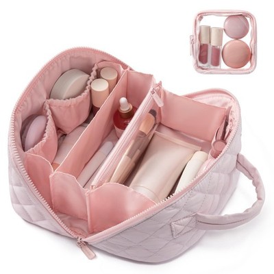 Travel Makeup Bag for Women, 2Pcs Puffer Waterproof Cosmetic Organizer, Large...
