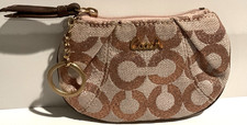 Coach Coin Purse Signature C Bronze Metallic Canvas Key Chain Zipper Vintage