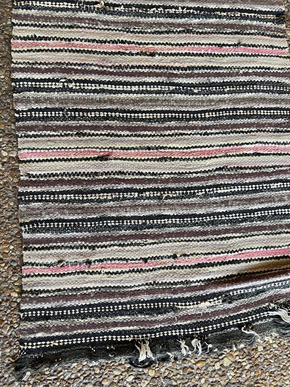 Vintage Mid-Century Handmade Wool Rag Runner Rug 24.5x57 Multicolor