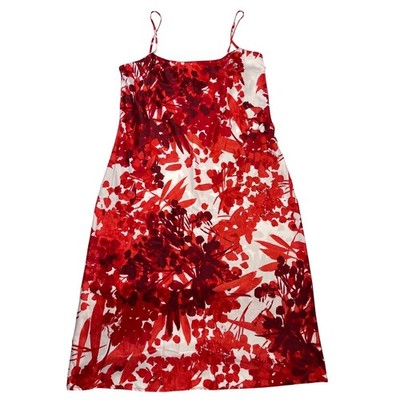 NATORI Private Luxuries Slip Midi Dress Satin Red Floral Sz XL Adjustable Straps
