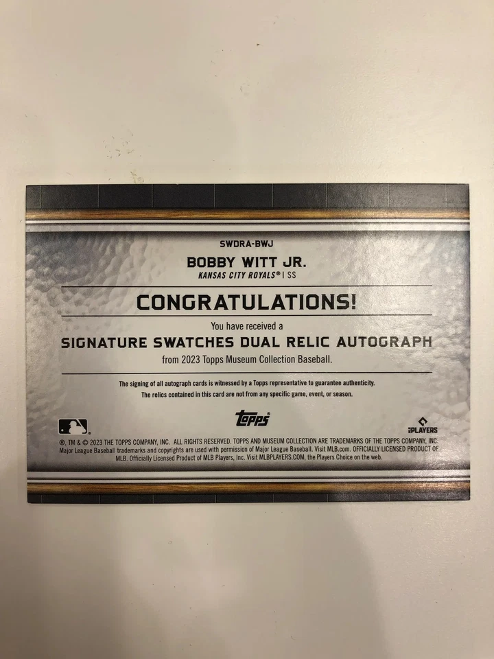 2023 Topps Museum Collection Bobby Witt Jr. Dual Relic Auto /100 - Image 2 of 2