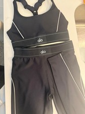 ALO Women's Black Bra Leggings Set Activewear 2 Piece Athleisure Outfit Small