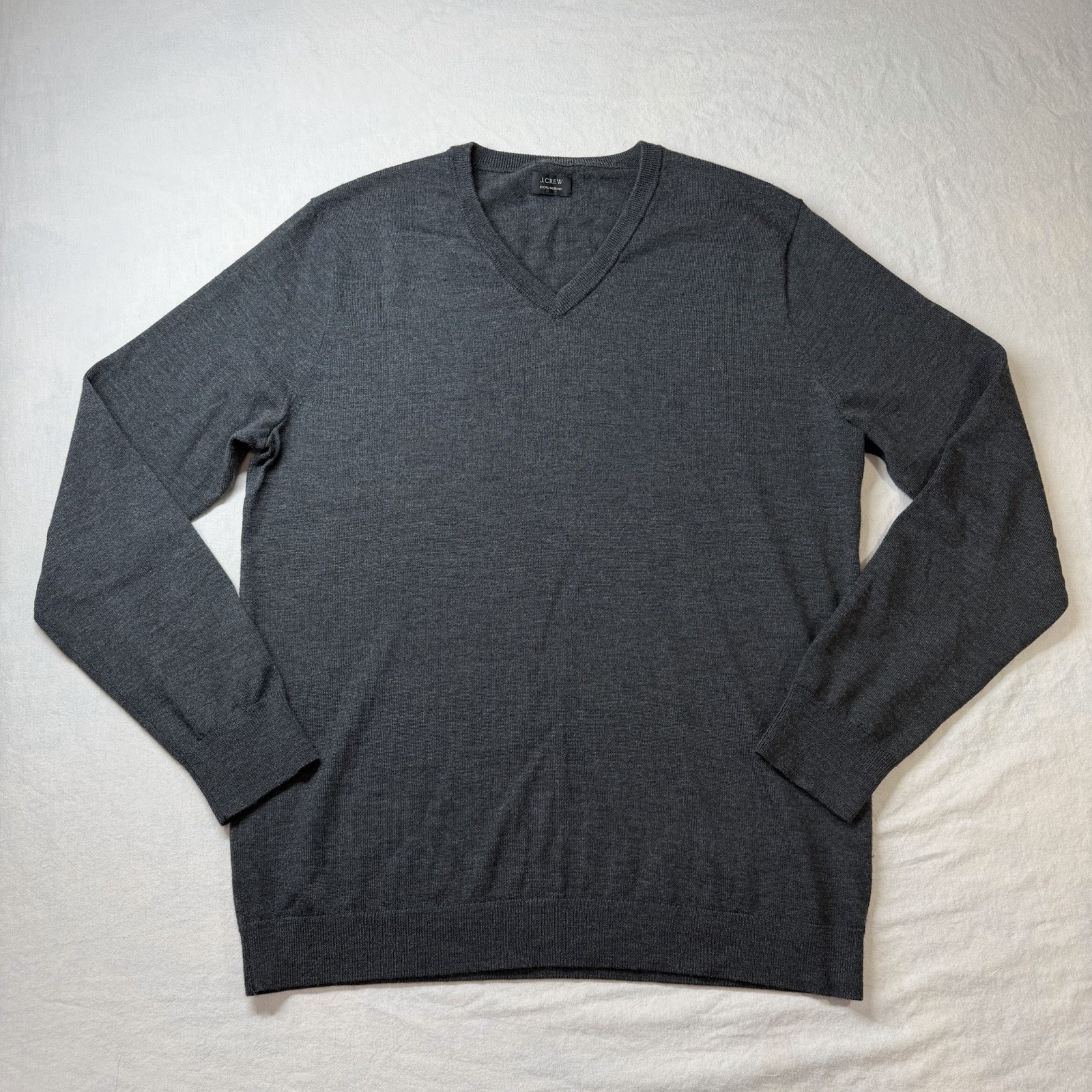 J.CREW Men's Sweater Medium Tall, 100% Merino Wool, V-Neck, Pullover Charcoal
