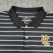 Nike Shirt Mens XL Black Gray Striped Polo Dri-Fit Standard Short Sleeve Logo