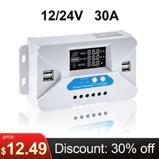 30A Solar Charge Controller 20A PWM Regulator for 12V 24V with 4 USB Ports